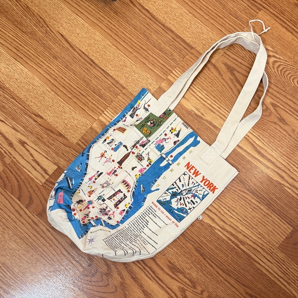 New York Illustrated Canvas Tote Bag - Blue & Cream, cavallini & co